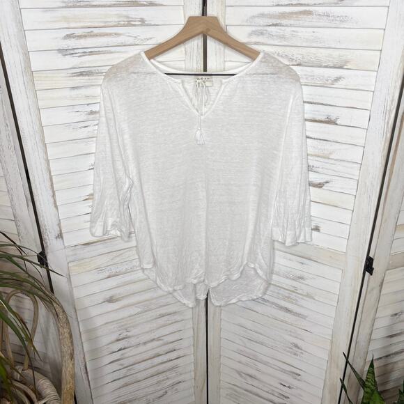 WRAP of LONDON Boho Beachy Linen Tassel Tie Front Casual Top Tunic White US 10 - Picture 8 of 14